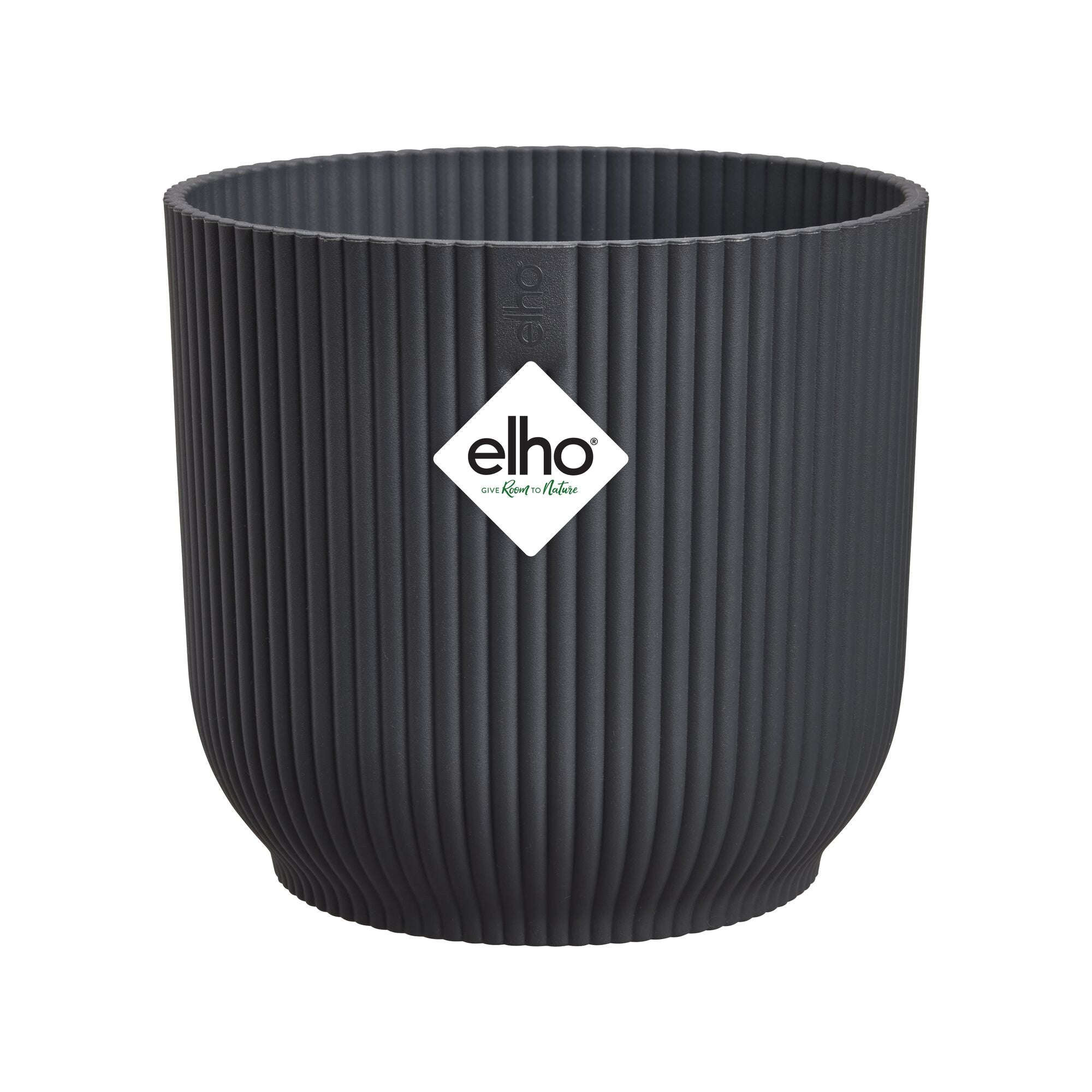 Grey ribbed pot with elho logo on a white background