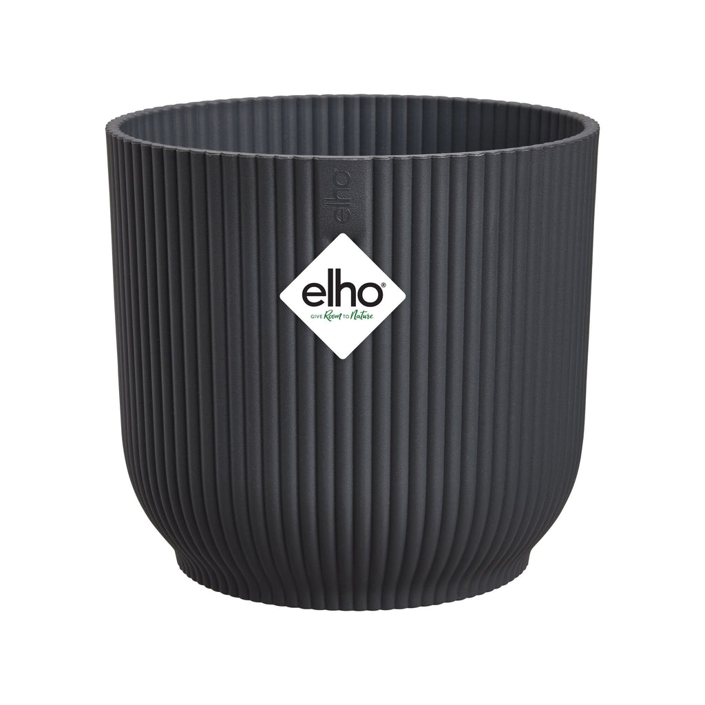 anthracite ribbed pot with elho logo on a white background