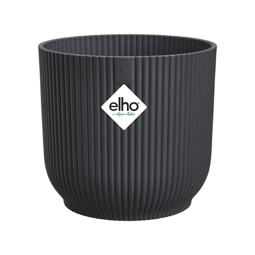 anthracite ribbed pot with elho logo on a white background